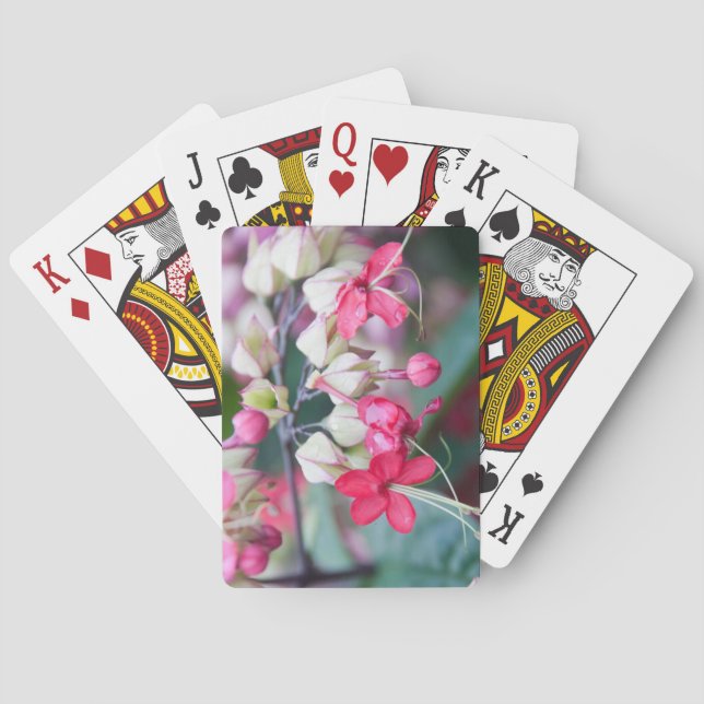 Jeu De Cartes Fleurs tropicales roses et blanches rouges (dos)