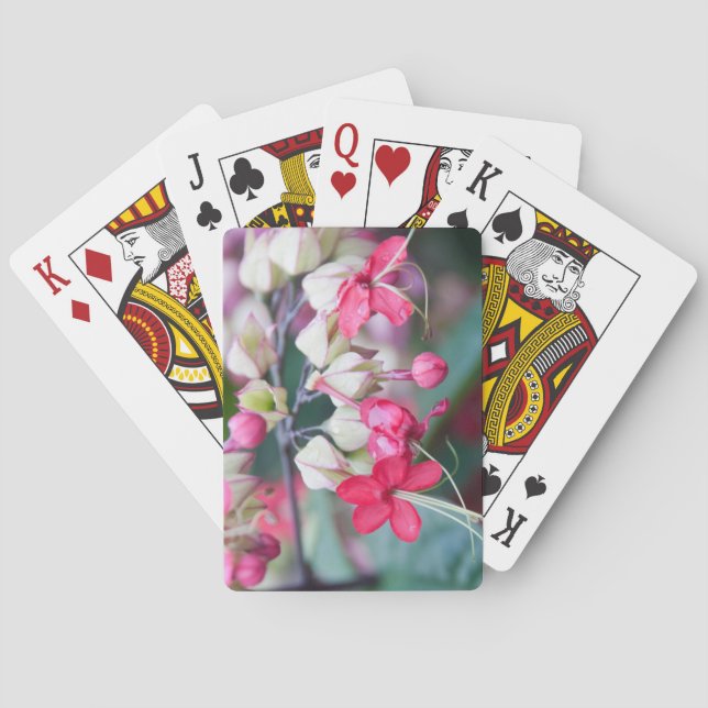 Jeu De Cartes Fleurs tropicales roses et blanches rouges (dos)