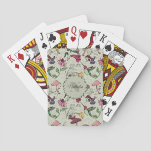 Jeu De Cartes Fleurs vertes et Monogramme de colibris à la mode