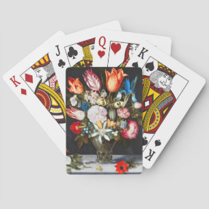 Jeu De Cartes Fleurs vintages en verre par Ambrosius Bosschaer