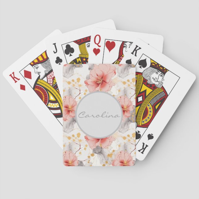 Jeu De Cartes Floral gris de corail (dos)