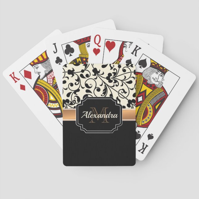 Jeu De Cartes Floral noir et blanc (dos)