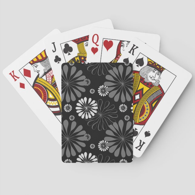 Jeu De Cartes Floral noir et blanc rétro (dos)