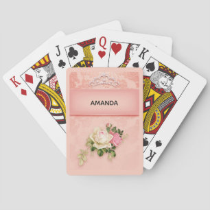 Jeu De Cartes Floral rose avec Diamond Tiara Princess Design
