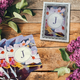 Jeu De Cartes Flore bleu et violet personnalisable avec initial