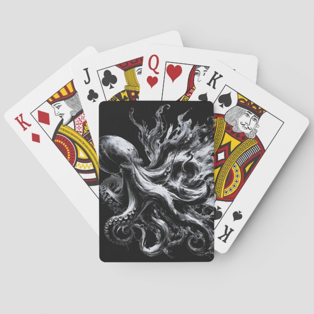 Jeu De Cartes Fluidé d'encre abstrait Pieuvre Kraken (dos)
