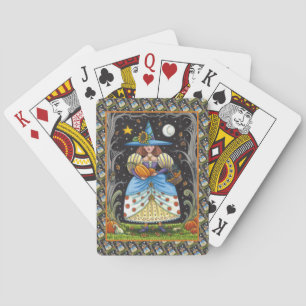 JEU DE CARTES FOLK ART WITTER EN BOIS ÉFFRAYANTS, CHAT NOIR & OW