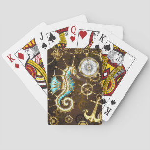 Jeu De Cartes Fond en bois avec hippocampe mécanique