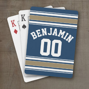 Jeu De Cartes Football Jersey Navy Blue Gold Stripes Nom Numéro