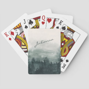 Jeu De Cartes Forêt Brumeuse et Morose Aquarelle Écriture Nom Pe