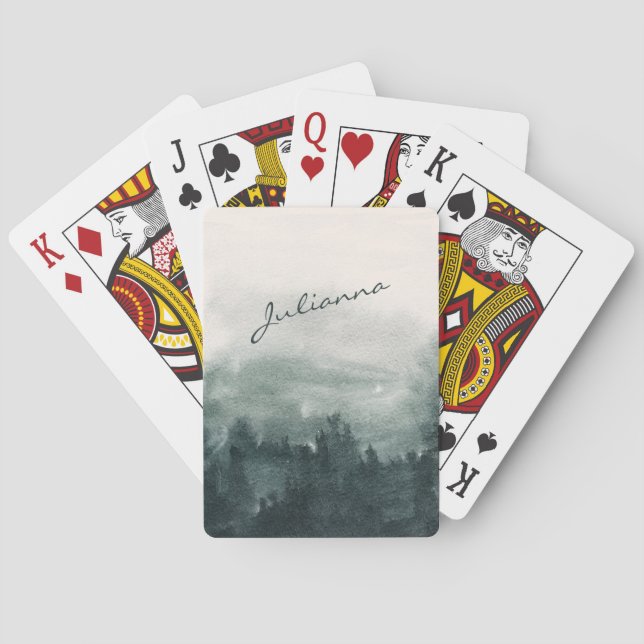 Jeu De Cartes Forêt Brumeuse et Morose Aquarelle Écriture Nom Pe (dos)