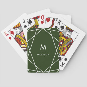 Jeu De Cartes Forêt moderne verte et blanche   Monogramme