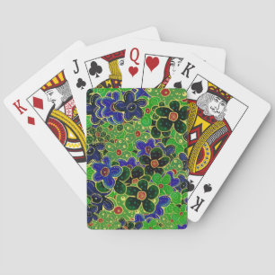 Jeu De Cartes forêt sombre verte fleurs bleu bordeaux