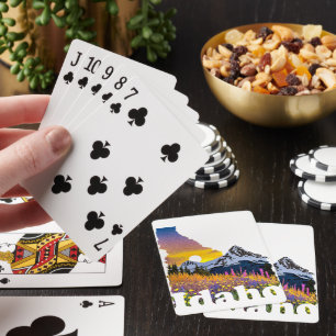 Jeu De Cartes Forme de l'Idaho avec montagne et fleurs sauvages