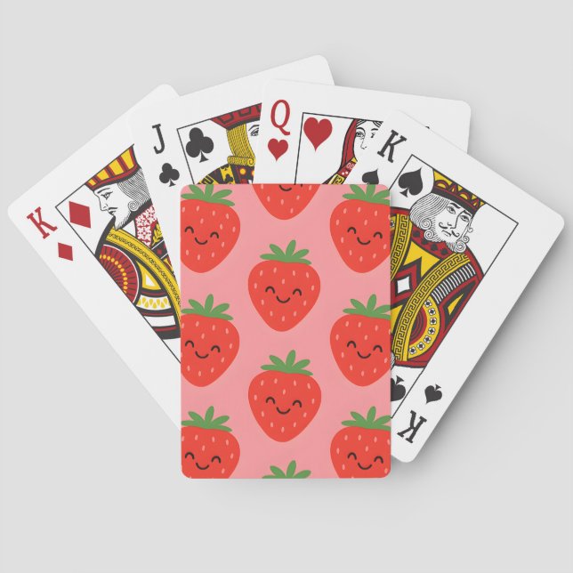 Jeu De Cartes Fraises Rouges Souriantes Rose  (dos)