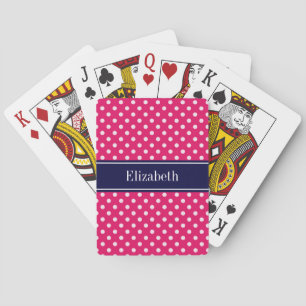 Jeu De Cartes Framboise Blanc Pois Marine Nom bleu Monogramme