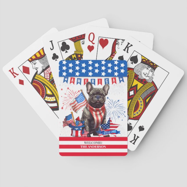 Jeu De Cartes French Bulldog Happy 4 juillet Amérique patriotiqu (dos)