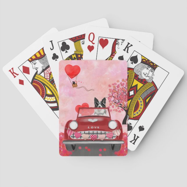 Jeu De Cartes Frontière Collie voiture avec les coeurs Valentine (dos)