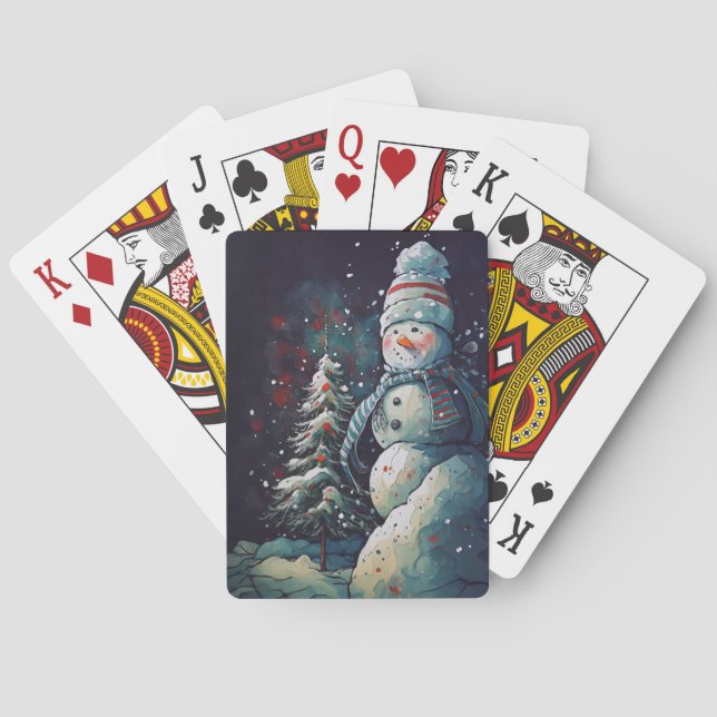 JEU DE CARTES FROST SNOWMAN SUR UNE NUIT D'HIVER SOMBRE (dos)