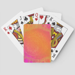 Jeu De Cartes Fuchsia Rose Orange & Or Mandala Indien Glamour