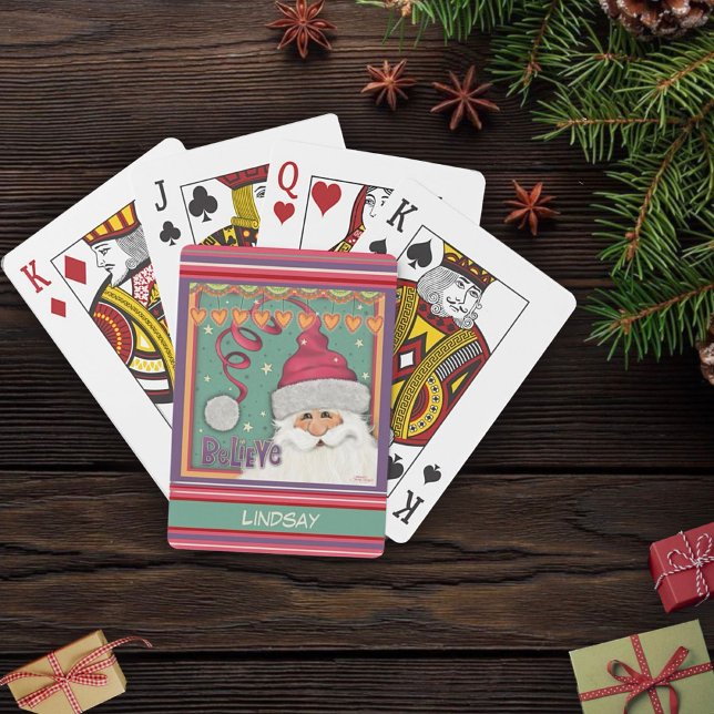 Jeu De Cartes Fun Christmas Custom Name Pink Père Noël Inspirivi (Créateur téléchargé)