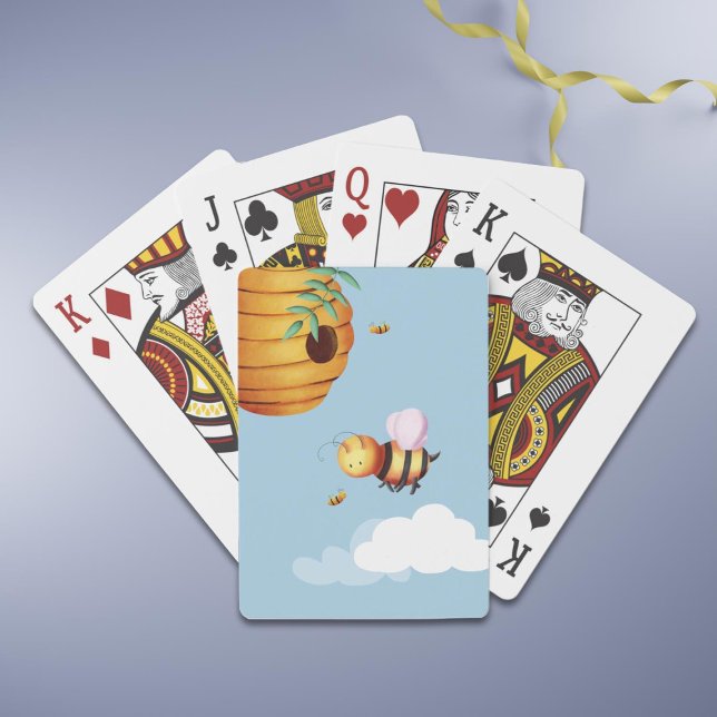 Jeu De Cartes Fun Yellow Bee (Personalized Cute Bee and Beehive Blue Playing Cards)