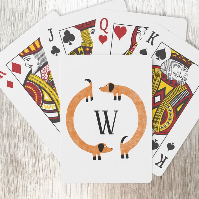 Jeu De Cartes Funny Dachshund Saucisse Chien Monogramme (Funny Dachshund Wiener Sausage Dog personalized monogram initial playing cards)