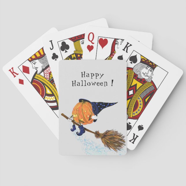 Jeu De Cartes Funny Halloween Poker Cartes sorcier Citrouille vo (dos)