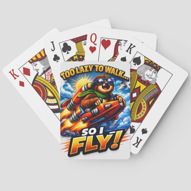 Jeu De Cartes Funny Sloth Rocket Meme, Too Lazy to Walk So I Fly (dos)