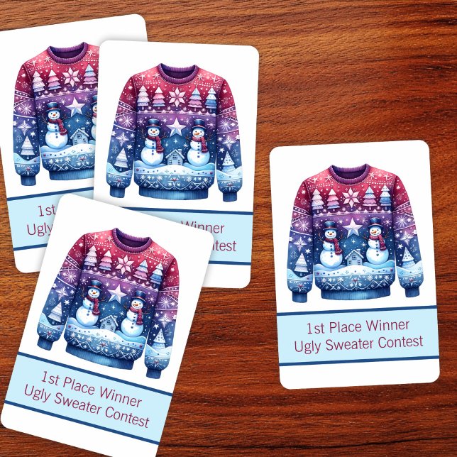 Jeu De Cartes Gagnant 1ère Place Pull de Noël Moche Bleu Rouge V (Créateur téléchargé)
