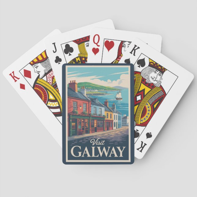 Jeu De Cartes Galway Irlande Illustration Voyage Art Vintage (dos)