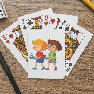 Jeu De Cartes Garçons adorables transportant des plateaux alimen