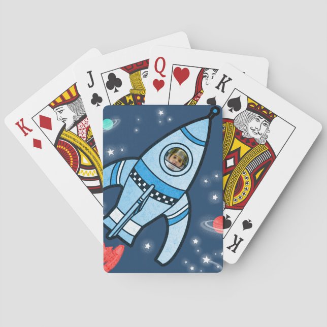 Jeu De Cartes Garçons espace photo fusée bleu jouer cartes (dos)