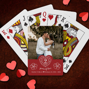 Jeu De Cartes Garnet 2e anniversaire Mariage coeur rouge coton