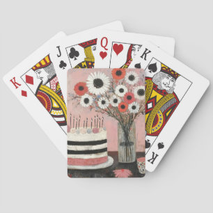 Jeu De Cartes Gâteau d'anniversaire chic et fleurs de gerbera