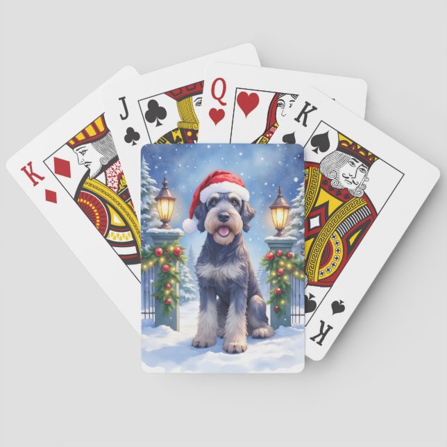 Jeu De Cartes Géant Schnauzer Clôture de fer enneigée Père Noël  (dos)