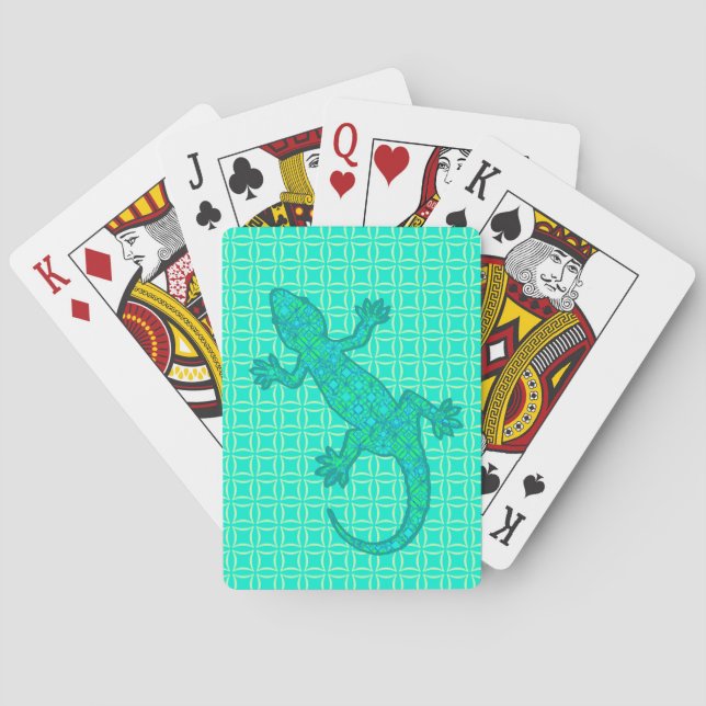 Jeu De Cartes Gecko batik tribal - turquoise / paon (dos)