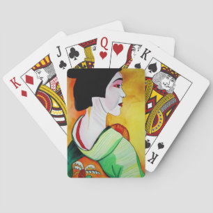 Jeu De Cartes Geisha japonaise avec kimono vert art original
