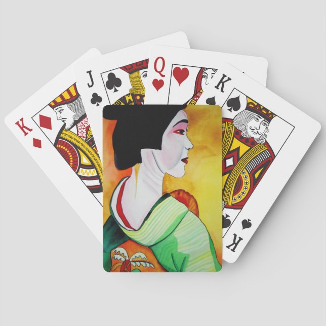Jeu De Cartes Geisha japonaise avec kimono vert art original (dos)