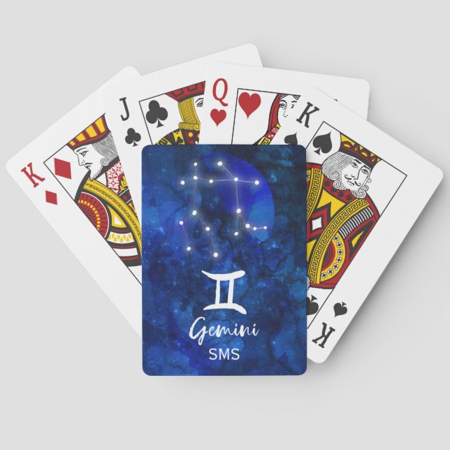 Jeu De Cartes Gemini Zodiac Constellation Bleu Galaxie Monogramm (dos)