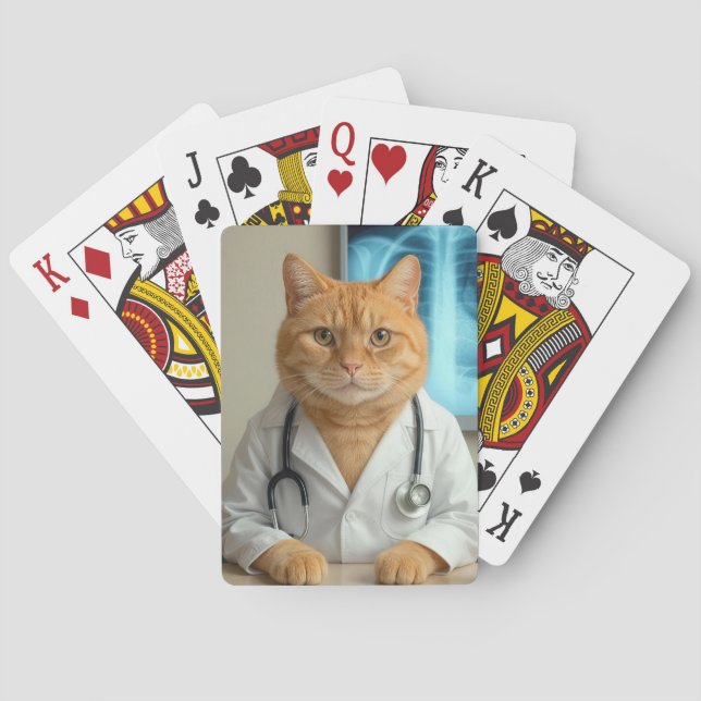 Jeu De Cartes Ginger Cat Wearing a Doctor Lab Coat (dos)