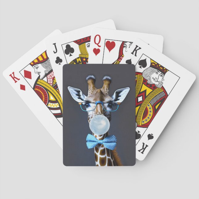 Jeu De Cartes Girafe portant des lunettes, arc cravate soufflant (dos)