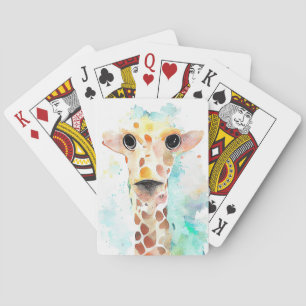 Jeu De Cartes Giraffe Animal sauvage Nature Aquarelle Peinture A