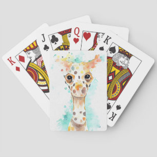 Jeu De Cartes Giraffe Animal sauvage Nature Aquarelle Peinture A