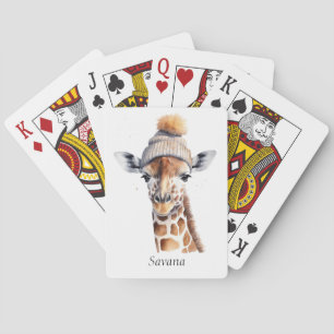 Jeu De Cartes Giraffe en casquette d'hiver personnalisable