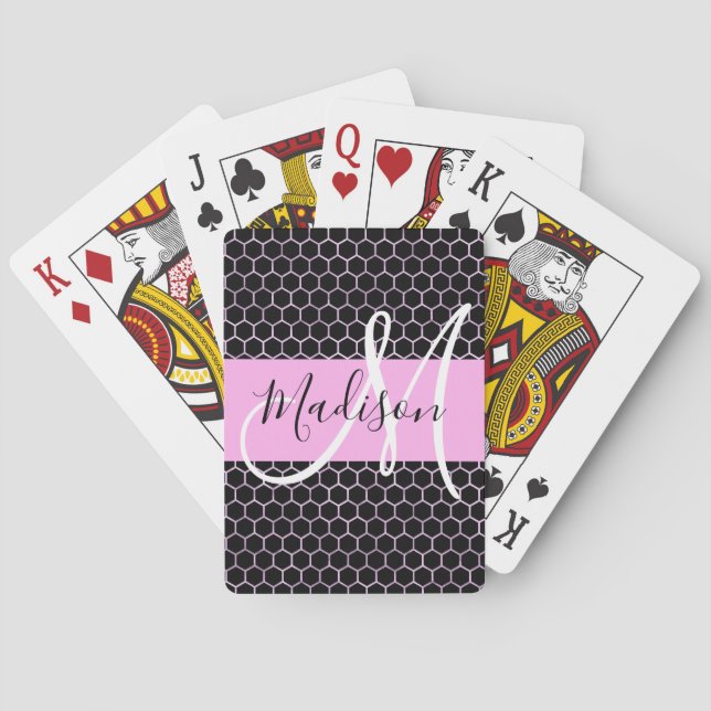 Jeu De Cartes Glam Black Métallic Rose Nid d'abeille Monogramme  (dos)