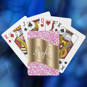 Jeu De Cartes Glam Diamonds Fuchsia, Monogramme Or, Nom en écrit