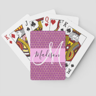 Jeu De Cartes Glam Fuchsia Métallic Rose Nid d'abeille Monogramm