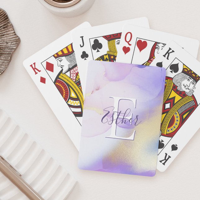 Jeu De Cartes Glam Lilac Gold Abstrait Peinture Élégant Monogram (Créateur téléchargé)