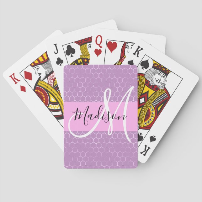 Jeu De Cartes Glam Lilas Métallisé Rose Nid d'Abeille Monogramme (dos)